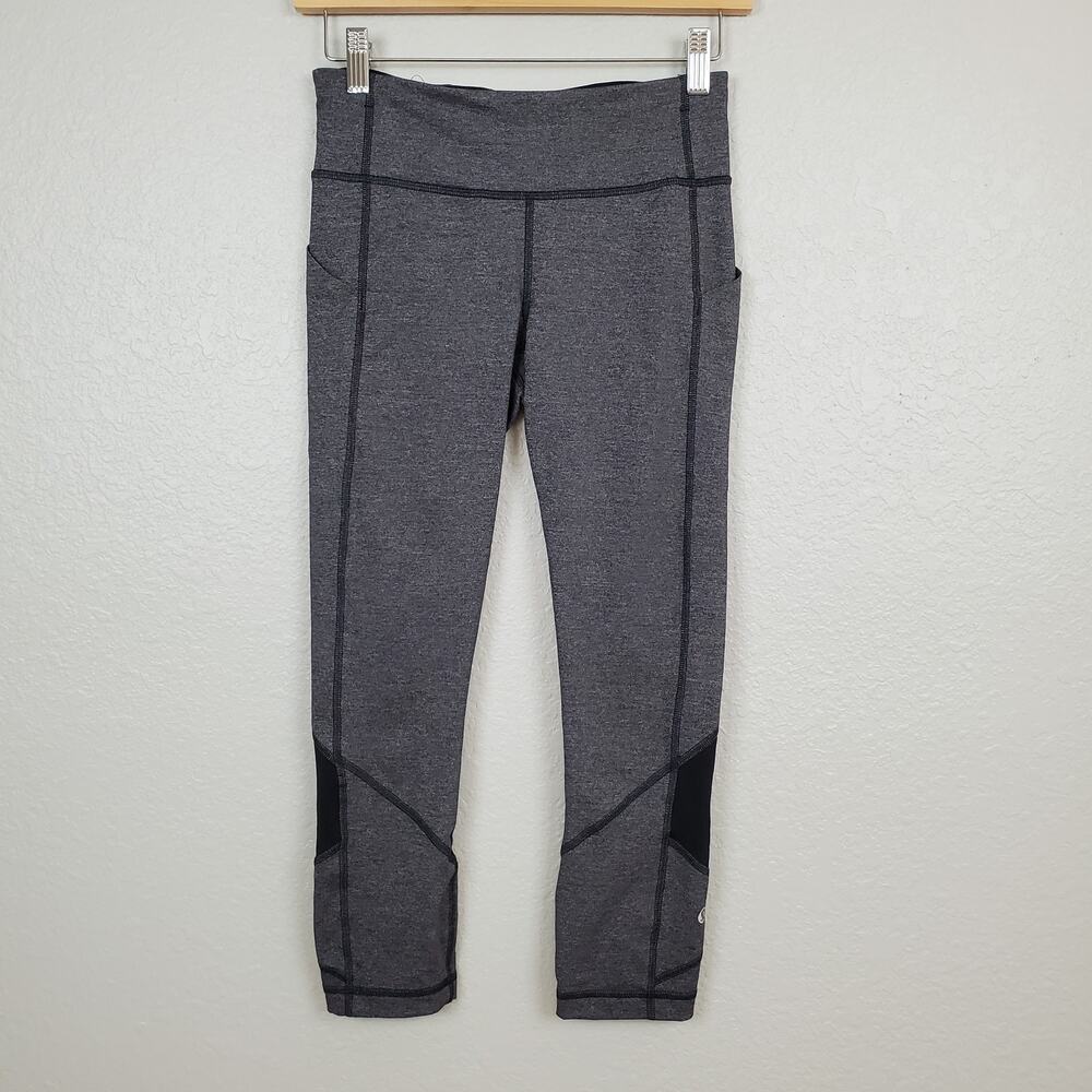 Lululemon Pace Rival Crop Leggings Size 4 Womens 22" Heathered Black Pockets Run